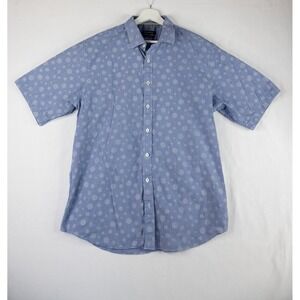 Bugatchi Button Down Shirt Mens Large Blue Polka Dot Gingham Classic Fit office